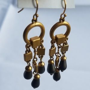 Gold Dangle Dangle Earrings Dark Grey